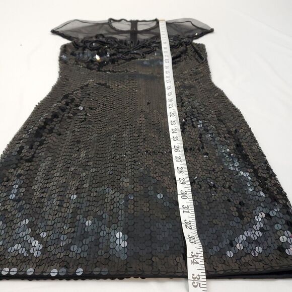 Vtg Nite Line Sheer Sequin Sparkly Dress Beaded Black 8 Taylor Swift Bad Rep Era - Picture 10 of 12